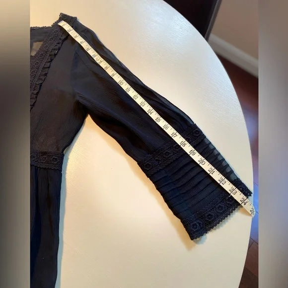 Sundance Very Black Sheer silk Blouse with lace detail. Beautiful Elegant - Picture 10 of 14